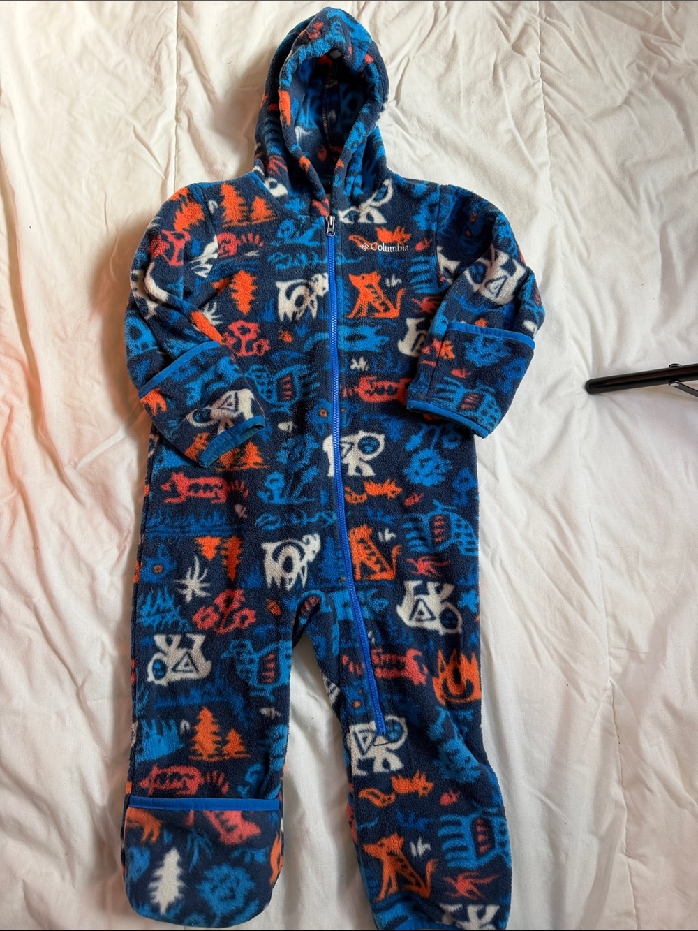 Columbia Blue and Orange Fleece Hooded Footed One-Piece